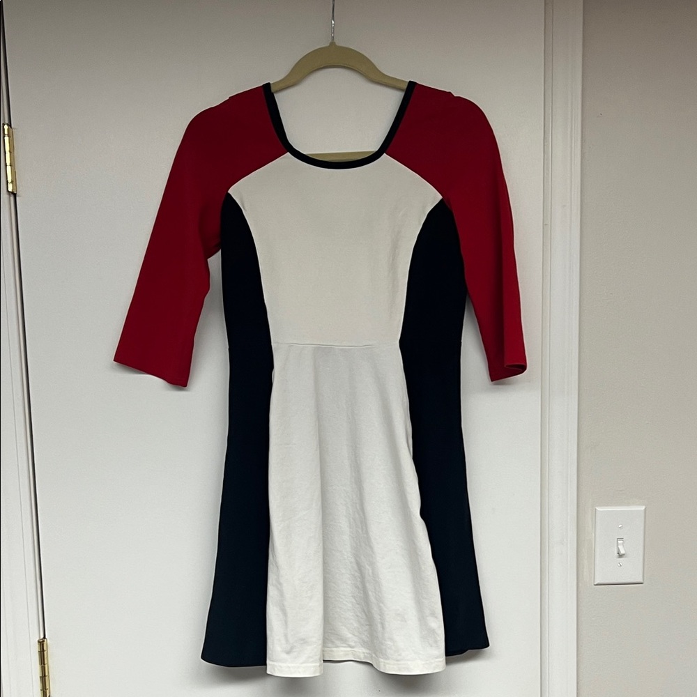 Express Colorblock Mini Dress in Red, Black & White